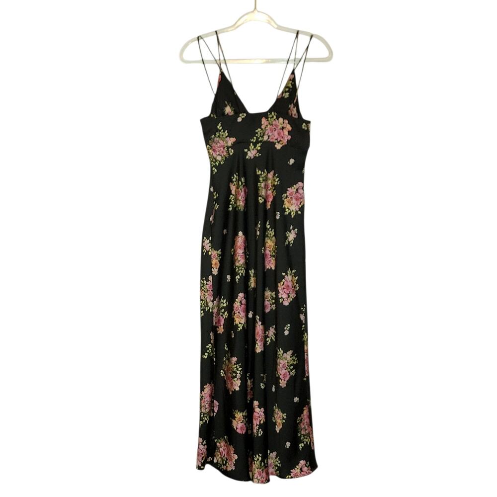ZARA Floral Sleeveless Black Pink Midi Slip Dress Romantic Size S - Picture 9 of 16